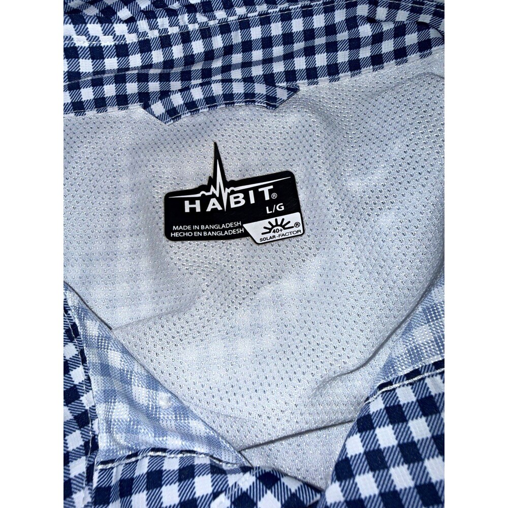 HABIT Men's Size L Blue/White Check Long Sleeve Point Collar Button-Up Shirt